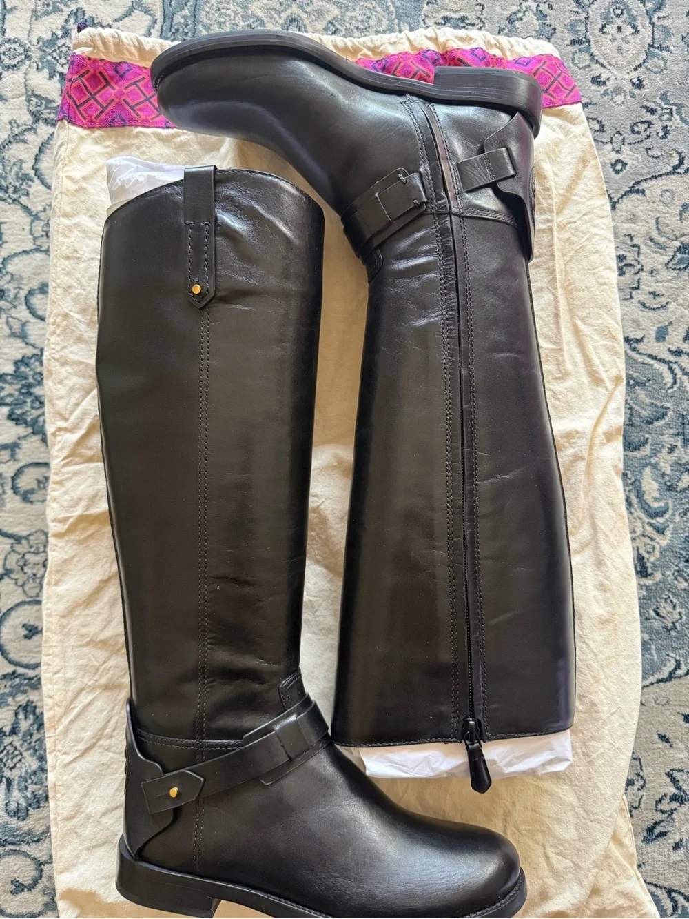 Tory Burch Black Leather Tall Riding Boots Colton